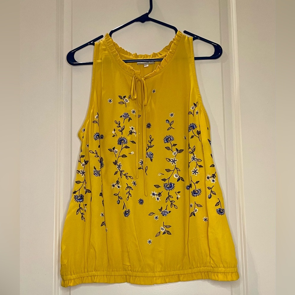 Chenault Yellow Floral Embroidered Sleeveless Top Size L/XL